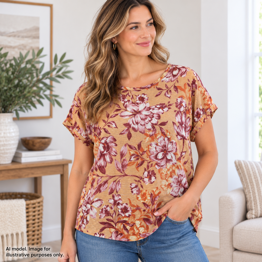 Rachel Zoe Shirt Womens Large Orange Floral Button Back Linen Top Blouse TAGS